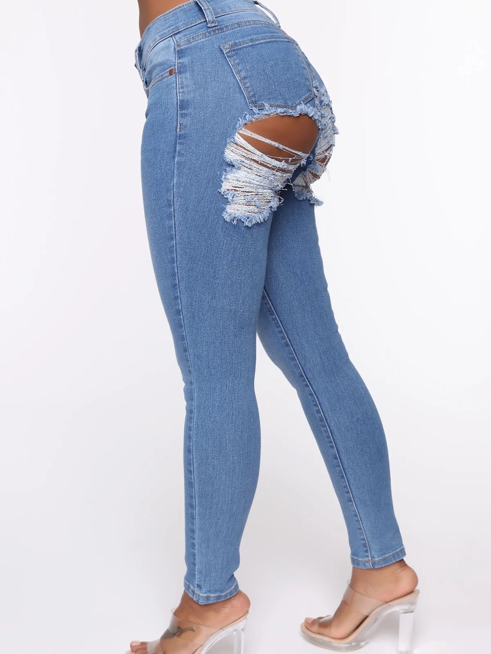 Fashion Nova Light Blue Distressed High-Rise Skinny Jeans